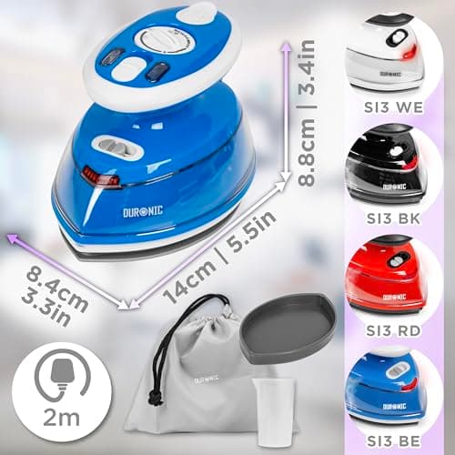 Duronic Travel Iron SI3 BE 400W Mini Irons with Dual Voltage, Variable Temperature Portable 35ml Blue Steam Iron for Holiday Quilting Crafts Compact Design for Travelling — view 2