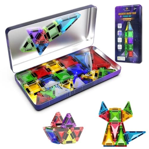 Micro Magnetic Tiles Building Blocks Toy - STEM Educational Travel Size Magnetics Blocks for Kids, Preschool Sensory Montessori Magnetic Toys for Boys & Girls 3+ Years Old 28PCS - Multicolour