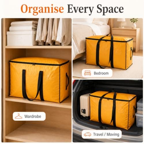 AMW Heavy Duty Moving Bags, 90L Large Storage Bags with Zip, 6 Pack, (Yellow) — view 6