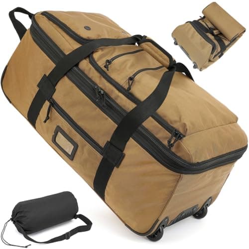 TAIHOYIN Large Foldable Duffle Bag with Wheels 85-100L Expandable Wheeled Holdall Extra Large Travel Rolling Duffel Bags for Men Women Collapsible Big Soft Luggage Camping, Brown