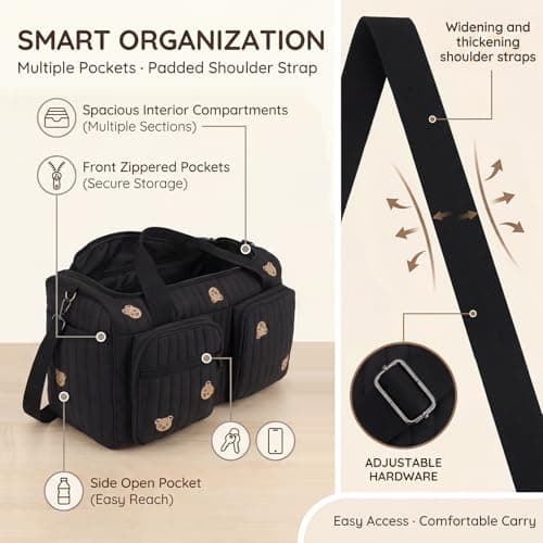 Baby Changing Bags,Hospital Maternity Bag,Large Capacity Diaper Tote Bag with Shoulder Strap & Multiple Pockets, Lightweight Travel Duffel Bags for Pregnancy, Labor,48 × 26 × 22 CM (Black) — view 5