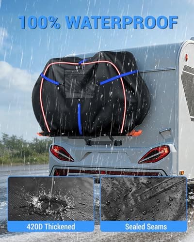 SUPAREE Motorhome Bike Cover 2 Bike Cover Waterproof Rack Bicycle Transport Covers 420D Oxford with Warning Sign Pocket and Rear Mounting Slot Rainproof Tear-resistant — view 5