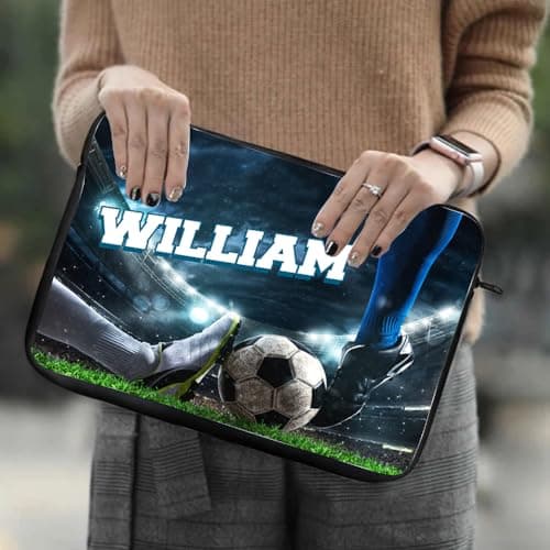 Personalised Football Laptop Sleeve – Custom Name Gift – Ideal for Kids, Teens, Football Lovers, Laptop Sleeve/Cover. (14") — view 3