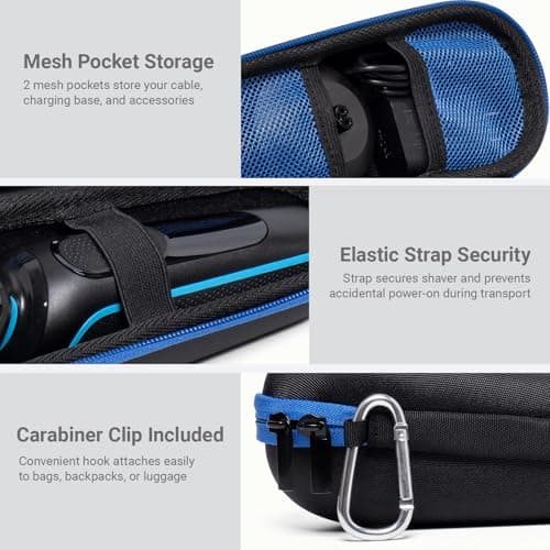 Nincha Electric Razor Case for Braun Series 3, 5, 7, 9 Shavers, Hard Shell EVA Travel Case with Charger Storage, Shaver Protective Carrying Case with Carabiner Black&Blue — view 4