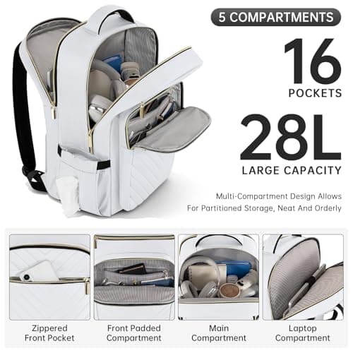WELIDAY Laptop Travel Work Backpack for Women College Laptop Backpack, White, 17.3in, Quilted Casual Daypack — view 2