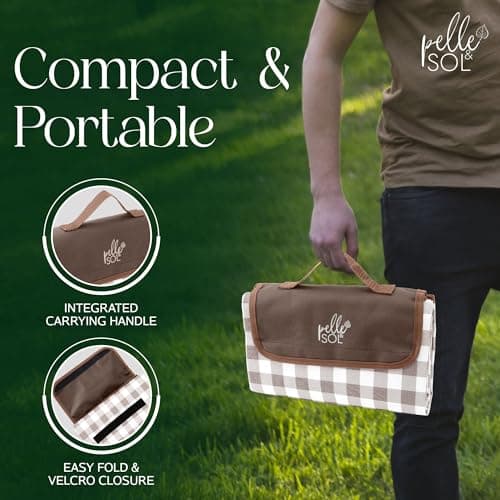 Pelle & Sol Picnic Blanket, Foldable Outdoor Beach Blanket, Waterproof, Sand proof, Machine Washable, Slip Resistant With With Carrying Handle for Family, Beach, Hiking, Camping 200x140CM (Brown) — view 4