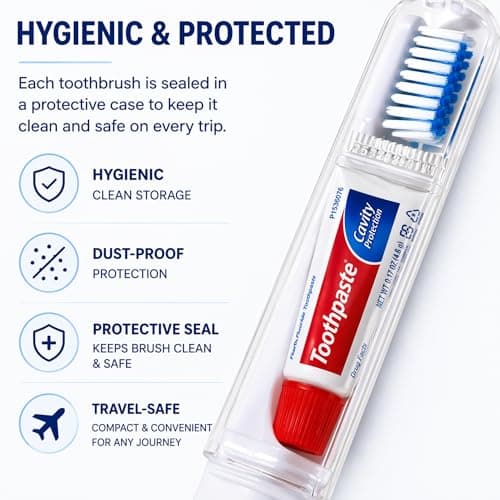Travel Toothbrush Set of 5 with Mini Toothpaste & Clear Waterproof PVC Bag – Portable Compact Toothbrush Kit for Travel, Holidays, Camping, Business Trips, Gym, Overnight Stays & Family Use — view 6