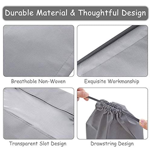 Acehome 10 Pack Large Travel Shoe Bag, Portable Drawstring Shoes Storage Bags Non-Woven Dust Proof Pouch Space Saving Organizer with Transparent Slot for Men Women Daily and Travel Use (Grey) — view 3