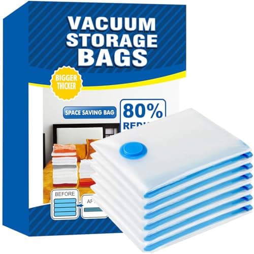 Vacuum Storage Bags - 6 Pack 80X100CM Extra Large Reusable Strong Space Saver Compression Bags - Vacuum Pack Bags Double Zip Seal Travel Vacuum Storage Bags for Clothes Duvets Quilts Bedding Pillows