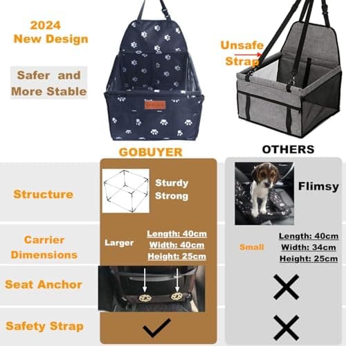 GoBuyer Waterproof Pet Dog Car Seat Booster Carrier Box and Basket with Seat Belt Harness Restraint for Puppy Cat Travel (Black, Medium 50x40cm) — view 3