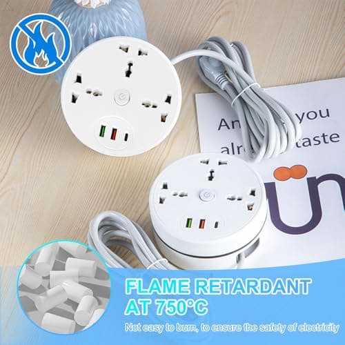 Rppiup Extension Lead With USB Slots, Security Upgrade 2.8m Plug Extension Socket With 3-Outlet Surge, 2500w 10a Multi Power Strip, 1 Pd+2 USB Ports, Rollable Retractable Travel Extension Lead — view 6