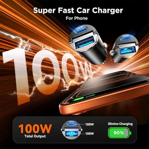 100W Car Charger Adapter, USB C car Cigarette Lighter USB Charger Car Adapter 12V USBC Socket Fast Charging for i-Phone 17,16 Pro Max,Sam-sung S26,Quick Charge Protocols & Intelligent Charge Feature — view 2