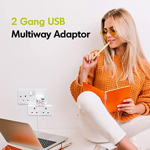 Benross 45600 Standard 2 Way Wall Adaptor Socket/Includes 2 USB Slots/Surge Protected / 1 Amp USB Charging Current/Compact & Lightweight Design/UK Plug Sockets — view 5