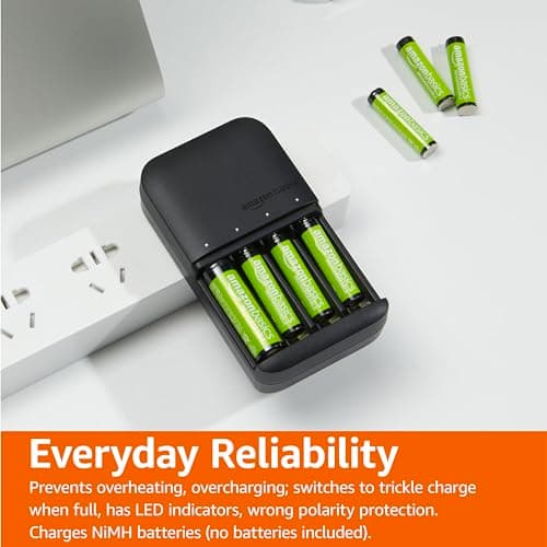 Amazon Basics Battery Charger for Rechargeable AA and AAA NiMh Batteries – UK Plug, 4-Bay, Black — view 6