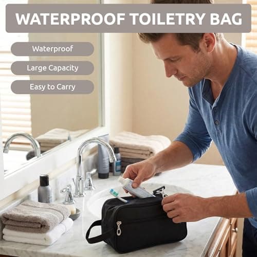 Toiletry Bag for Men Women, Waterproof Wash Bag with Handle, Black — view 4