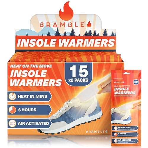 Bramble - Foot Insole Warmers (15 Pairs, 30 Total) - Full Foot Warming Insoles for Shoes and Boots - Air-Activated & Odour-Free - Up to 6 Hours of Heat