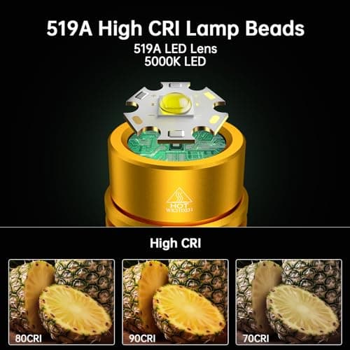 Wurkkos WK03 LED Mini Torch, 1200 Lumens, Extremely Bright Flashlight USB-C Rechargeable with 519A LED, IP68 Waterproof with Magnetic Tail Cover, Portable EDC Torches with 3000 mAh Power Supply(Gold) — view 3