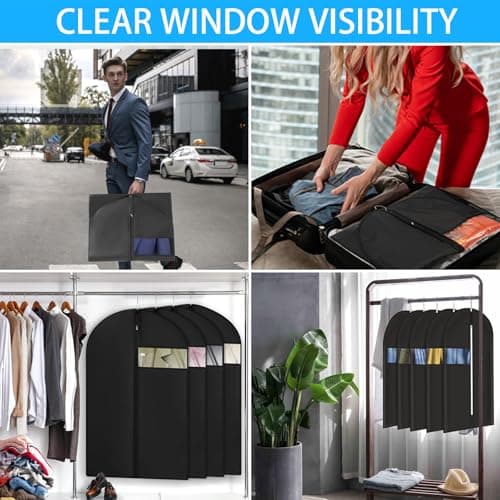 6 PCS Suit Cover, 60x100cm Suit Bag Black Garment Bags Dust Proof Foldable Washable Lightweight Cover Bags Suits Protector with Zip for Travel Home Storage — view 6