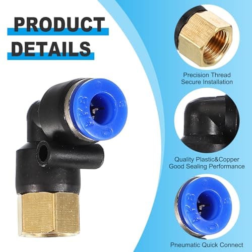 PATIKIL 1/8" Push to Connect Fitting, 2 Pack PT Female Thread 90 Degree Connect 6mm Tubing Elbow and Straight Combination Air Tube Fitting Pneumatic Quick Connect Adapter, Blue — view 3