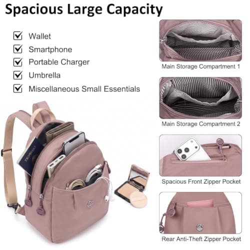 AUAUY 3 in 1 Anti-Theft Travel Tote Bag, Waterproof Oxford, Pink — view 3
