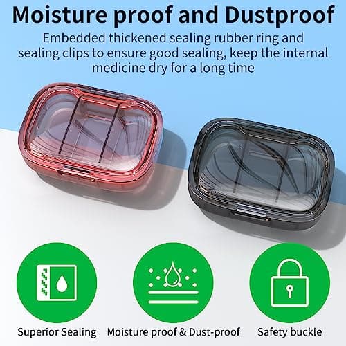 2 Pack 3 Compartment Small Pill Box, Moisture Proof Pill Case, Travel Pill Organizer for Pocket Purse, Daily Portable Medicine Vitamin Box, Fish Oil Box, Supplement Box (Black+Orange) — view 6