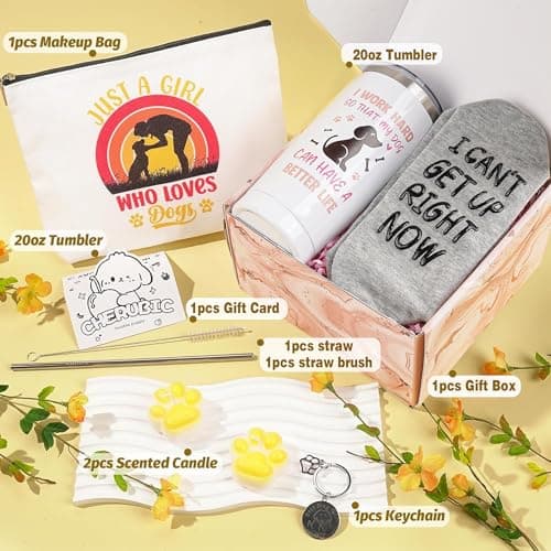 Dog Lovers Gifts for Women - Dog Mum Birthday Gifts with Travel Tumbler Mug Makeup Bag Keychain Paw Candle Pet Lovers Relaxing Gift Basket for Best Friend Sister Mum — view 2