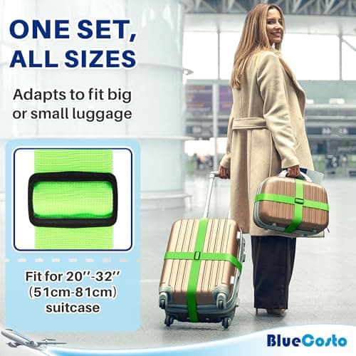 Luggage Straps for Suitcase - Neon Green, 1.9m x 5cm, 4 Pack - Strap for Suitcases - TSA Approved by BlueCosto — view 3