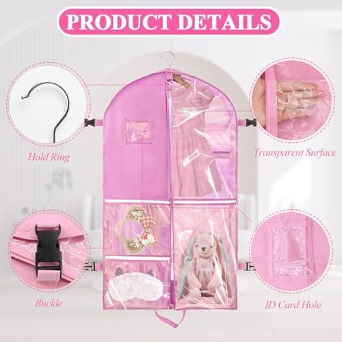 SPOKKI 2 Pcs 40 Inch Dance Costume Bag, Space-Saving Hanging Dress Bags with 5 Zippered Pockets, Waterproof & Foldable Travel Garment Bags with ID Slot - Ideal for Girl Dancers and Women (Pink) — view 3