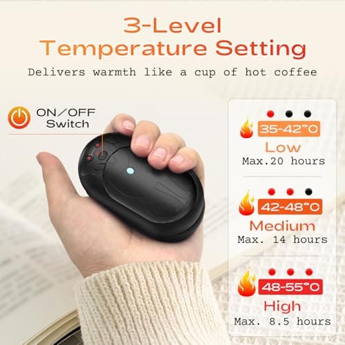 Lepwings Rechargeable Hand Warmers 2 Pack, 6000mAh Battery Long Lasting, 3 Levels Heating Electric Pocket Hand Warmer, Winter Gift for Men and Women, Ideal for Golf Hunting Hiking Outdoor Activities — view 3