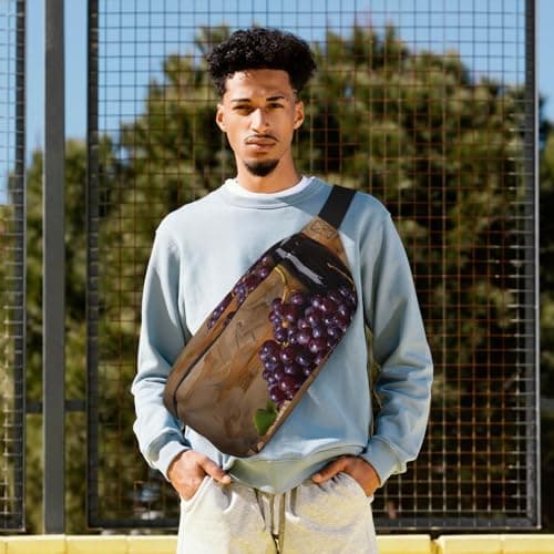 Wine Bottle Corks Grapes Printed Fanny Pack Waist Bag for Men Women, Adjustable Bumbags Hip Bum Bag Travel Crossbody Bags Sports Running Hiking Belt Bag — view 6