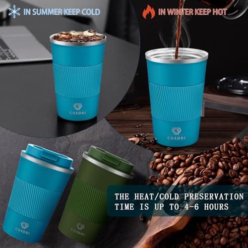 CS COSDDI Travel Mugs, Insulated Coffee Cup with Leakproof Lid - Reusable Coffee Cups Travel - Car Coffee Cup - Stainless Steel Travel Mug for Hot and Cold Coffee Water and Tea (Blue-A, 380 ml) — view 2