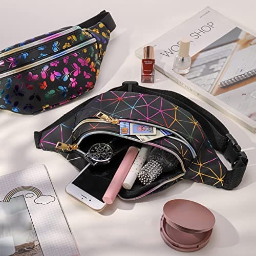 FANTESI 2 Pack Shiny Bumbag Waist Bag Fanny Pack Double Zipper Belt Bag — view 5