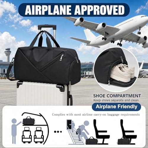 Gym Duffle Bag 30L, Lightweight Travel Gym Bag with Shoe Compartment | Adjustable Strap | Wet-Dry Pocket, Waterproof Sports Holdall for Men Women, Ideal for Overnight Weekender Travel Swimming, Black — view 5