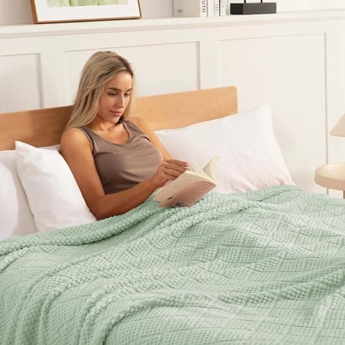 Whale Flotilla Soft Jacquard Throw Blanket for Sofa, Sage Green — view 3