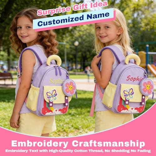 personalised toddler backpack, Custom Name Kids Backpack for Boys Girls, Cute Cartoon Preschool Kindergarten School Bag, Lightweight Water Resistant Nursery Bag for Travel Outdoor, Age 2-6 — view 3