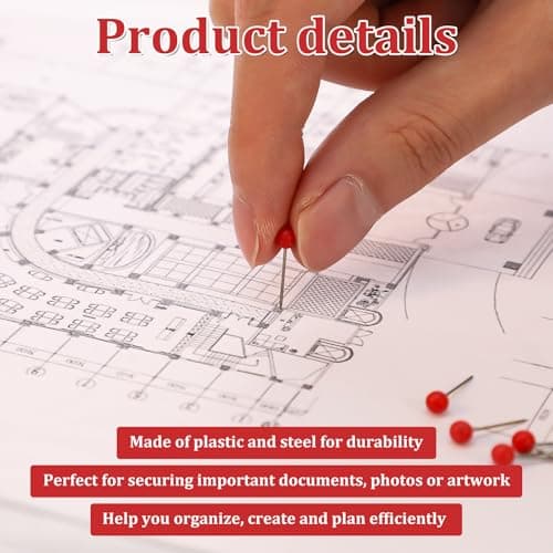 200 PCS Red Push Pins, Small Round Head Map Pins for Travel Map, 1/8 Inch Red Thumb Tacks for Map, Cork Board, Bulletin Board, Wall — view 3