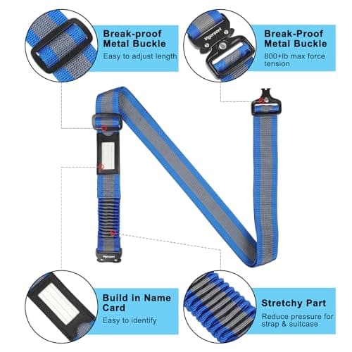 Vigorport Luggage Straps for Suitcases Heavy Duty Metal Buckle Luggage Belt Strap, TSA Approved Suitcase Belt, Stretchable Travel Strap for Luggage 72" Long (Blue) — view 4