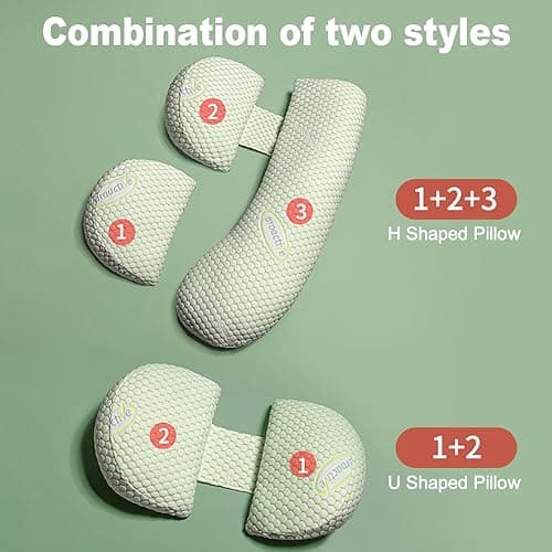 Lighterday U Shaped Pregnancy Pillow for Sleeping,Adjustable Wedge Maternity Pillow,Detachable Maternity Pillow for Pregnant Women,Body Support Pillow for Back,HIPS,Legs (Upgraded Green) — view 2