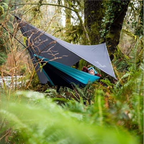 Tarp Awning Waterproof Tent Tarpaulin as Rain and UV Protection for Hammock, Camp Bed, Beach Camping Accessories, Emergency Tent, Outdoor Equipment (Dark Grey) — view 6