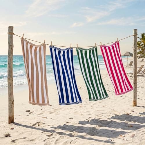 Allure Luxury Cabana Stripe Extra Large Beach Towel 100 x 180cm – 100% Cotton Travel Towel, Super Soft, Absorbent & Lightweight Pool Towel (Blue) — view 2