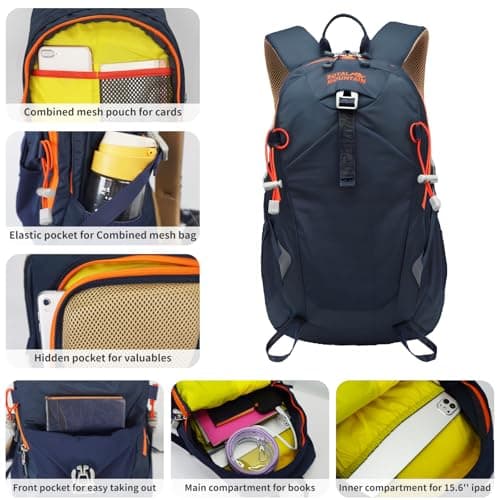 Lightweight Hiking Backpack, 30L Women/Men Waterproof Travel Rucksack Bag with Rain Cover, Outdoor Small Foldable Daypack for Student, Fit for 15.6 inch Laptop (Navy Blue, 30L) — view 5