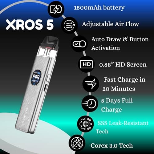 Vaporesso Xros 5 Vape Kits (Coral Red) - 30w, 1500mAh Battery & 3A Super Charging - Adjustable Airflow, 0.88" HD Screen, Corex 3.0 Tech - Compatible with Vaporesso Xros Pod - No Nicotine Vape — view 2