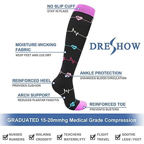 DRESHOW 4 Pairs Compression Socks For Women&Men Circulation Best Support for Athletic Running Cycling Travel — view 6