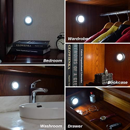 STAR-SPANGLED Tap Light Push Lights, Stick on LED Touch Puck Light AAA Battery Operated, Press Spot Lighting Indoor for Under Cupboard, Wardrobe, Cabinet, Kitchen (2.8inch, Silver, Cool White, 5 Pack) — view 5