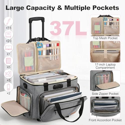 Housolution Rolling Teacher Bag with Wheels, Fits for 17" Laptop, Gray — view 3