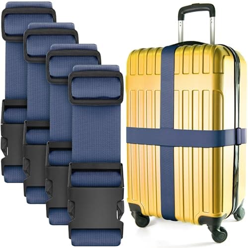 Luggage Straps for Suitcase - Navy Blue, 1.9m x 5cm, 4 Pack - Strap for Suitcases - TSA Approved by BlueCosto
