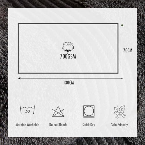 ALSAP Charcoal Bath Towels Set Of 2 (130x70cm) – 700 GSM Super Absorbent Egyptian Cotton Bath Sheets – Hotel Quality Quick Dry Bathroom Towels for Home, Spa, Gym, Beach & Swimming Pool — view 2