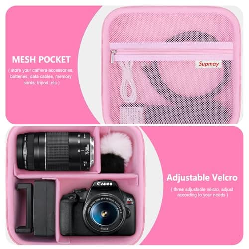 Supmay Travel Case for Canon EOS 2000D/1200D/4000D/1100D DSLR Camera, Pink — view 5