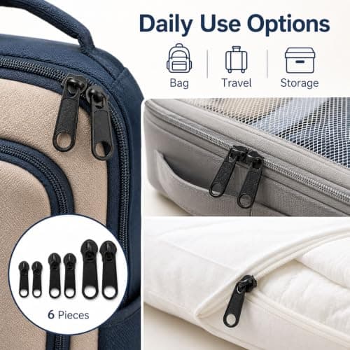 6PCS Zipper Repair Kit Zip Puller Replacement Set 3 Sizes Instant Zippers Rescue Fix for #3#5#8 Zipper Luggage, Backpacks, Jackets, Jeans, Extension & Fixing Black No Tools Needed Multipack — view 4