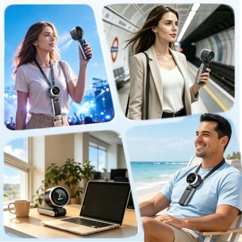 Fenxyo Portable Handheld Turbo Fan, 4000mAh Rechargeable Personal Fan, 12Hrs Cooling, 14000RPM Powerful, 5 Speeds, 180° Foldable Battery Operated USB-C Mini Hand Fan for Travel, Outdoor (Black) — view 5